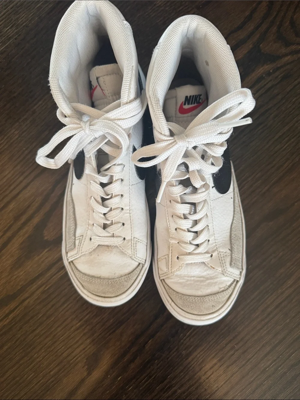 Nike High-Top Blazer Sneakers in White with Black Swoosh